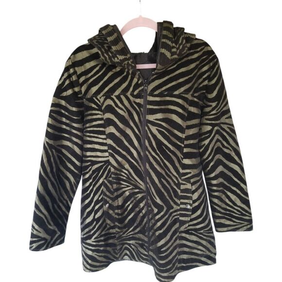 UbU Black Flocked Zebra Print Jacket Gold Metallic Size Large - Picture 1 of 6